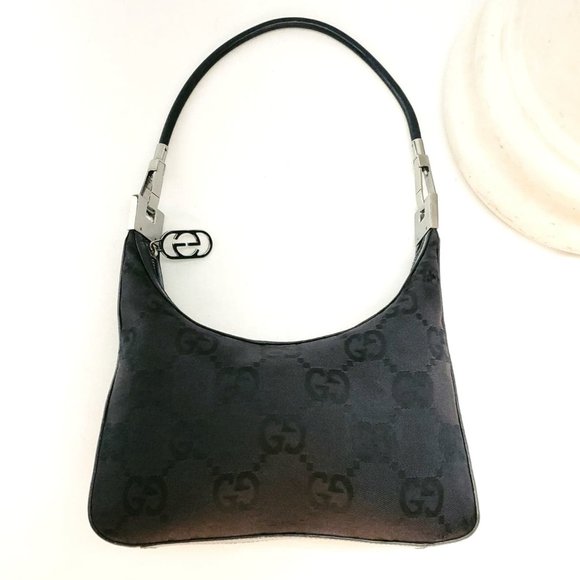 Gucci Handbags - AUTHENTIC VINTAGE GUCCI Small Monogram GG Clasp Hobo Black